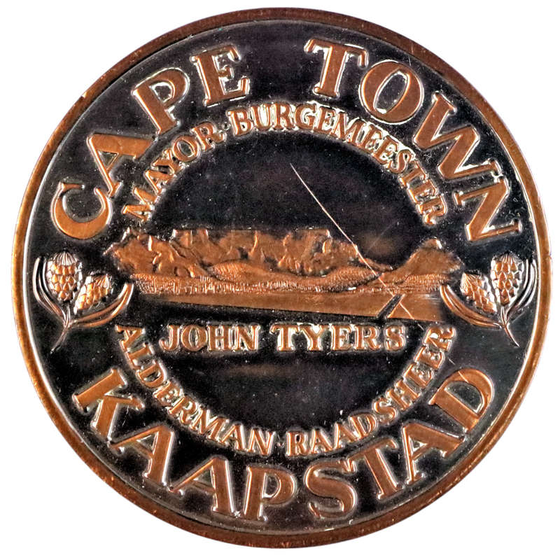 1976 Cape Town Mayor John Tyers, reverse was stamped retrospectively for the occasion of the UCT Rag