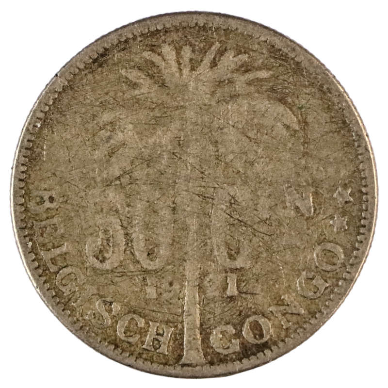 1921 Belgian Congo 50 Centimes (Dutch text) KM#23