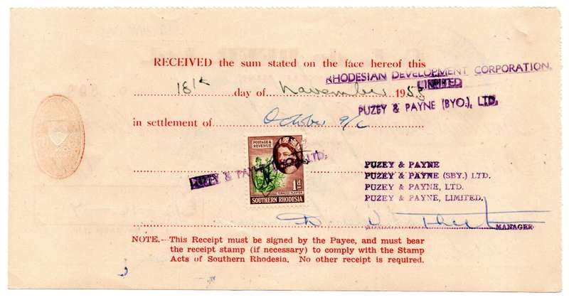 1953 Southern Rhodesia, Barclays Bank - C. L. de Beer. Ltd Anzac Mine, Cheque issued for £12 and 16