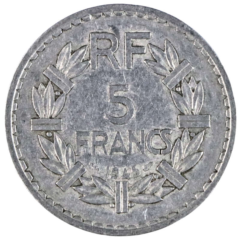 1945 France Fourth Republic Aluminium 5 Francs KM#888b