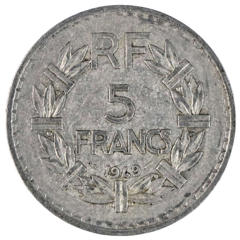 1949 France Fourth Republic Aluminum 5 Francs KM#888b