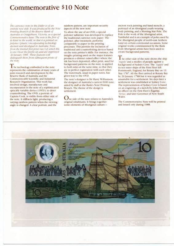1988 Australia Commemorative $10 AA Prefix Pick#49a
