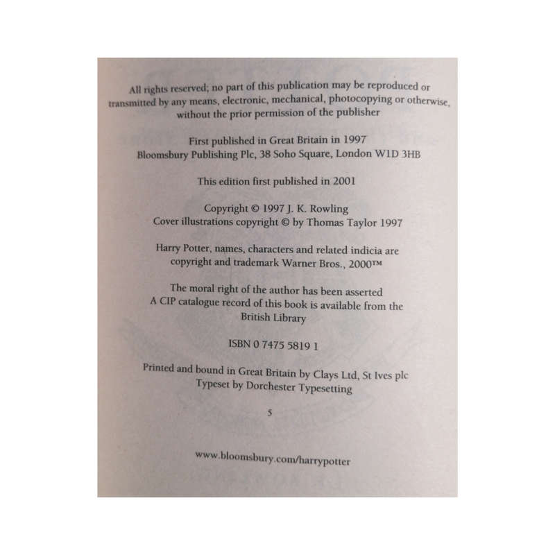 2001 Harry Potter And The Philosopher`s Stone Celebratory Edition by J. K. Rowling Softcover