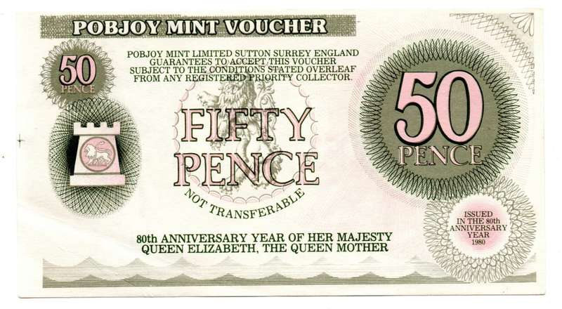 1980 England Pobjoy Mint Ltd 50 Pence Commemorative Voucher - Unissued