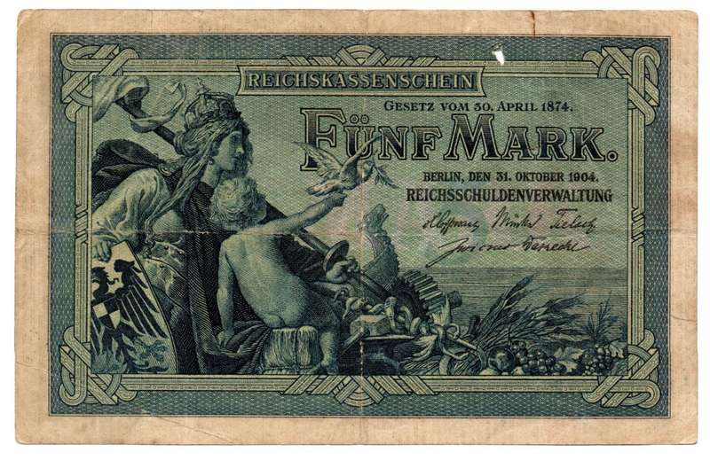 1904 German Berlin 5 Mark Pick#8b, spike hole