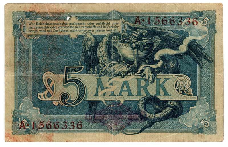 1904 German Berlin 5 Mark Pick#8b, spike hole