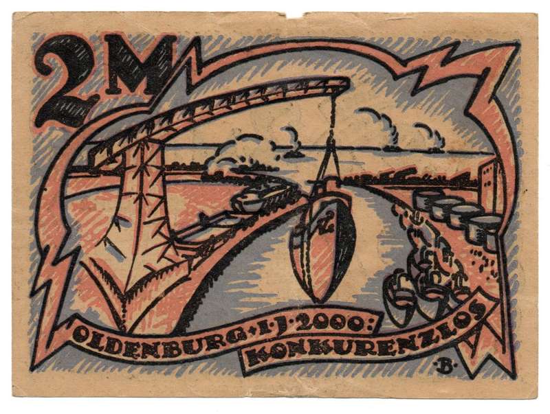 1922 German Weimar Republic City of Oldenburg (City Issue) 2 Mark