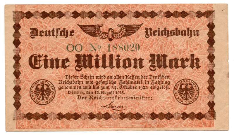 1923 German Berlin Reichsbanknote 1 Million Mark
