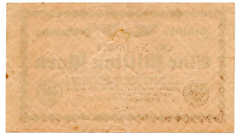1923 German Berlin Reichsbanknote 1 Million Mark