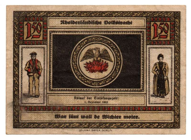 1922 German Lower Saxony 1,50 Mark Sparkasse Weener [Not issued, no Serial/Signature] emergency Issu