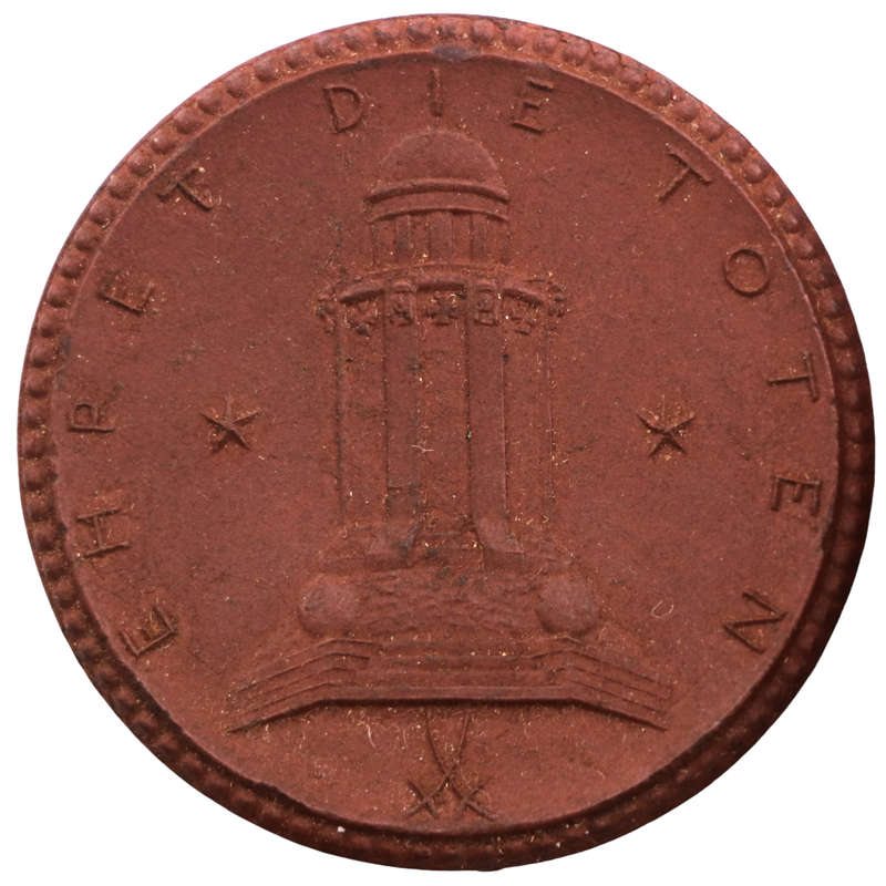 1922 German Porcelain 25 Pfennig Medallion, 41mm, Ehret die Toten
