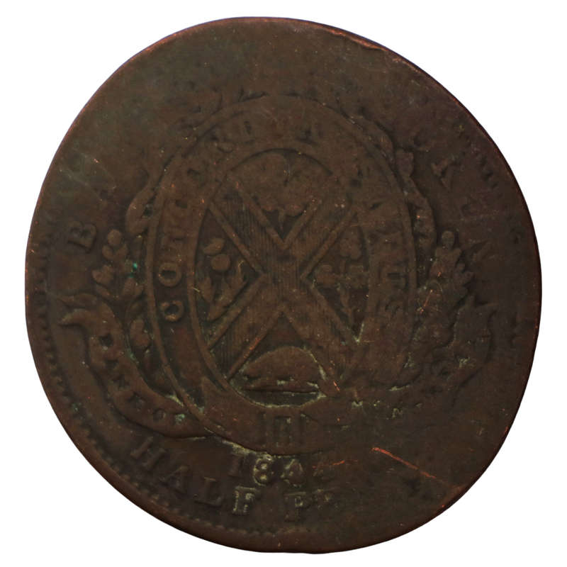1844 Province of Canada Montreal Bank Half Penny Token KM#Tn18