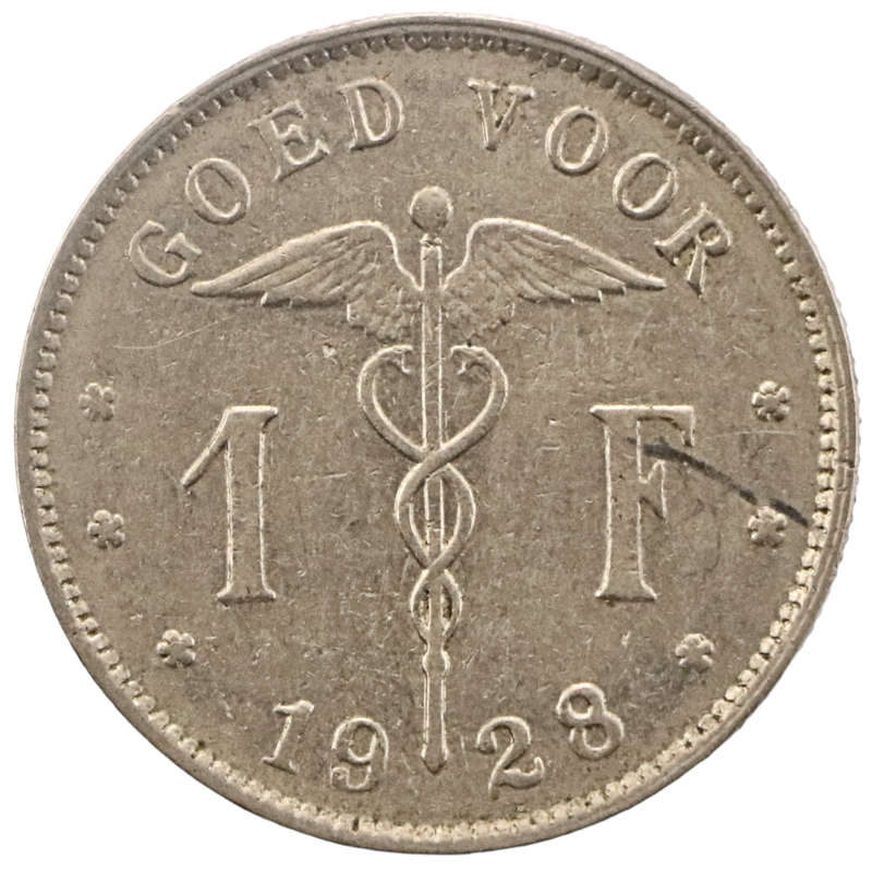 1928 Belgium 1 Franc Dutch text KM#90