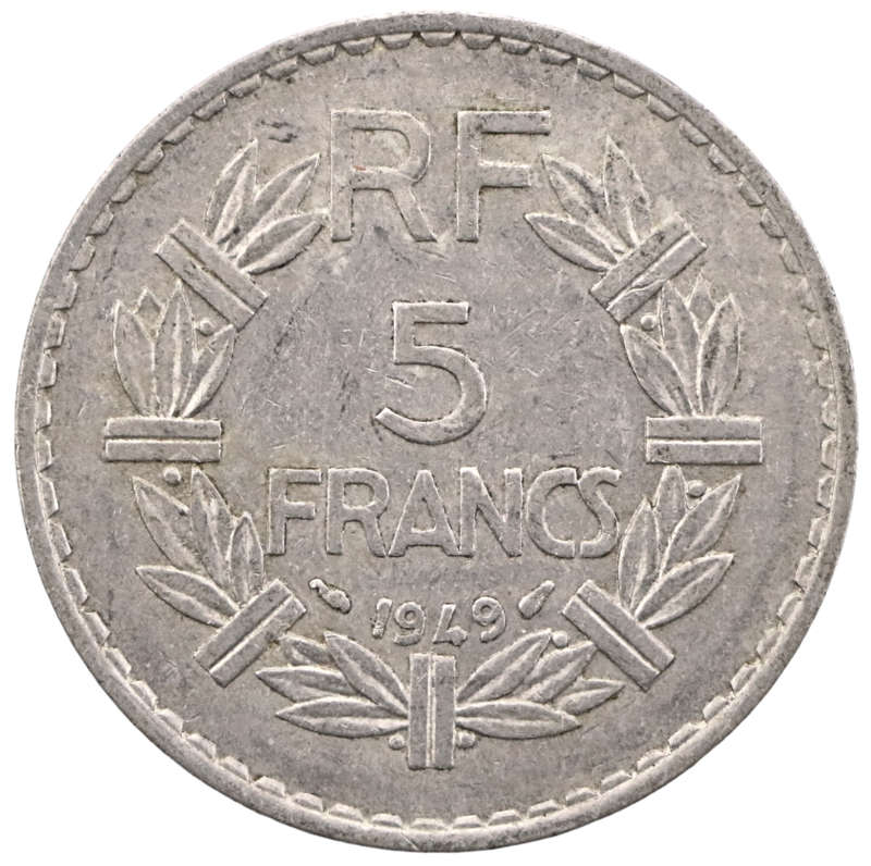 1949 France Aluminum 5 Franc KM#888b