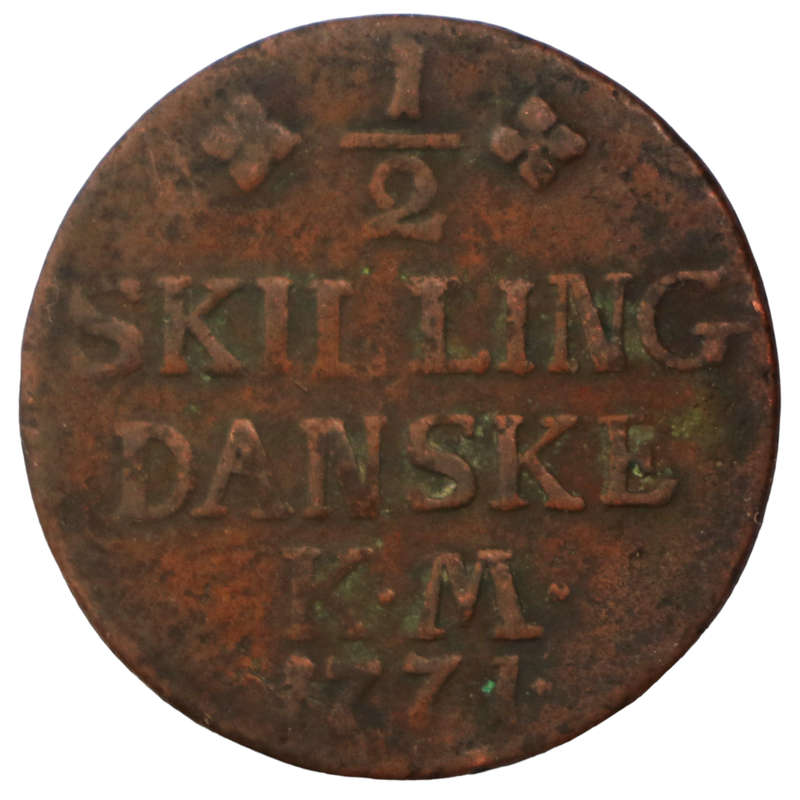 1771 Denmark ½ Skilling, 235k Minted KM#615
