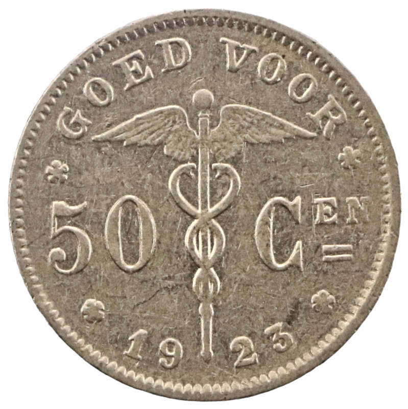 1923 Belgium 50 Centimes Dutch text KM#88