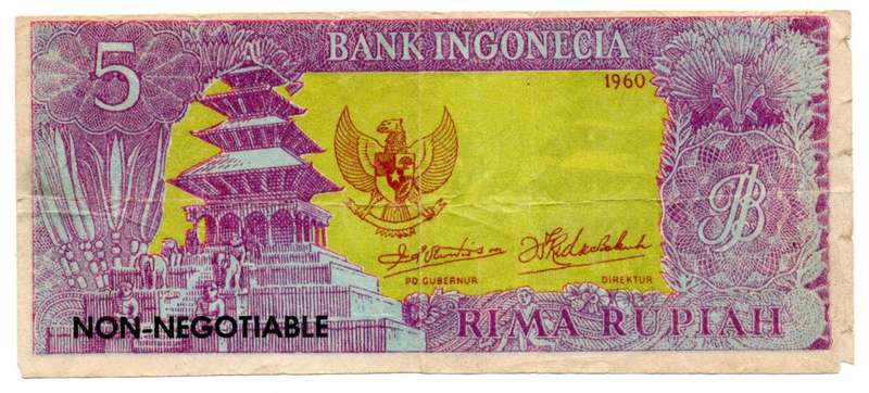 Novelty 1960 Indonesia 5 Rupiah Pick#82