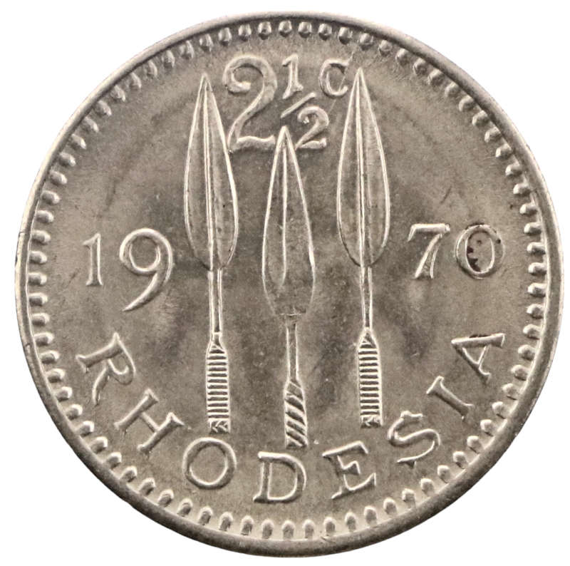 1970 Rhodesia 2 1/2 Cent KM#11