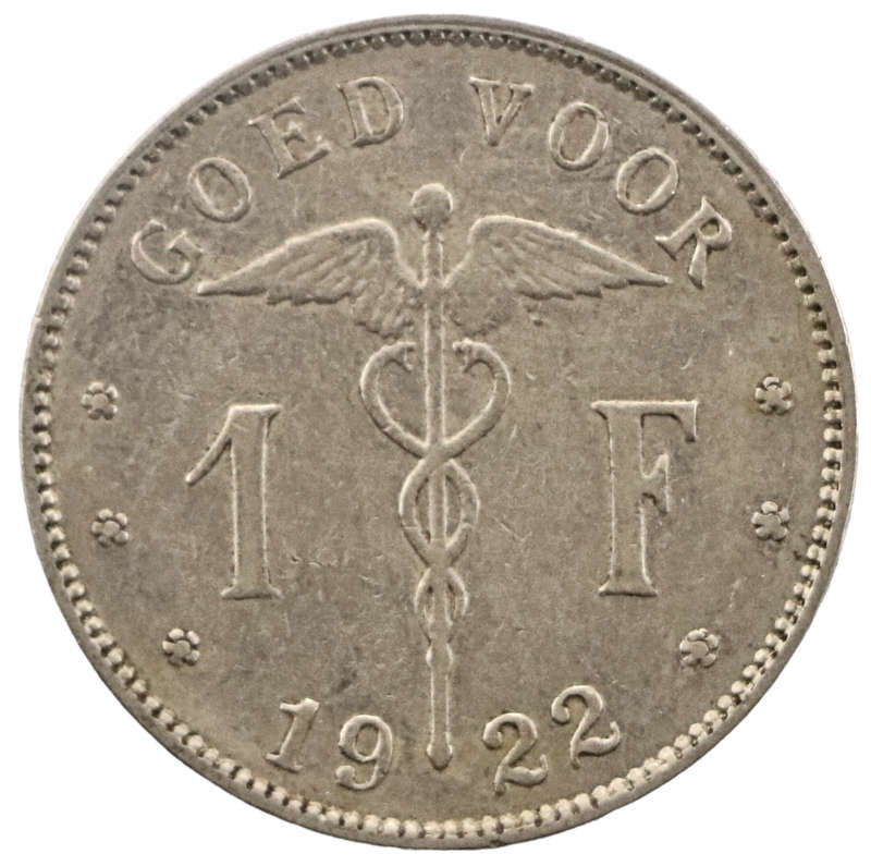 1922 Belgium 1 Franc Dutch text KM#90