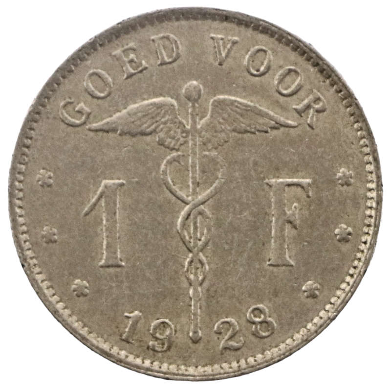 1928 Belgium 1 Franc Dutch text KM#90
