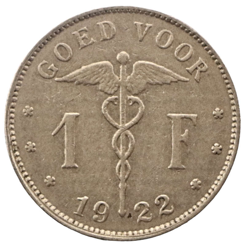 1922 Belgium 1 Franc Dutch text KM#90