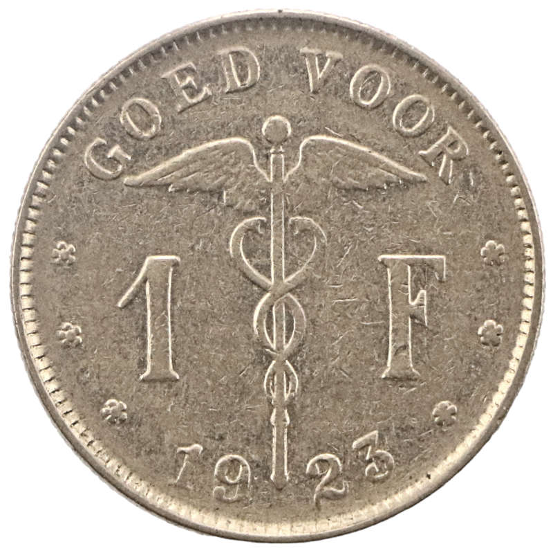 1923 Belgium 1 Franc Dutch text KM#90