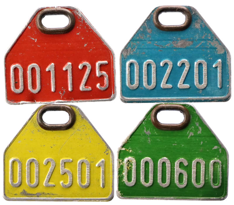 Lot of 4 Vintage Aluminum numbering tags (unknown origin)