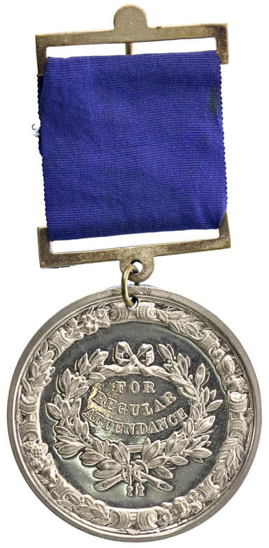 1906 Eton College `For Regular Attendance` White Metal Medal with Ribbon and Box