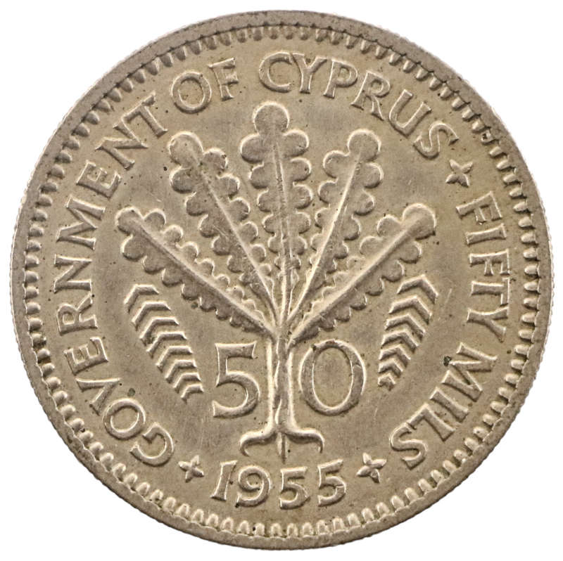 1955 Cyprus 50 Mils KM#36