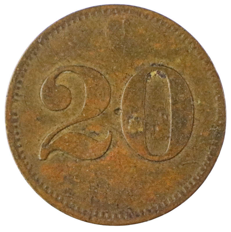 Undated German 20 Werth-Marke Notgeld token, undocumented variety  [Let me know if you can find any
