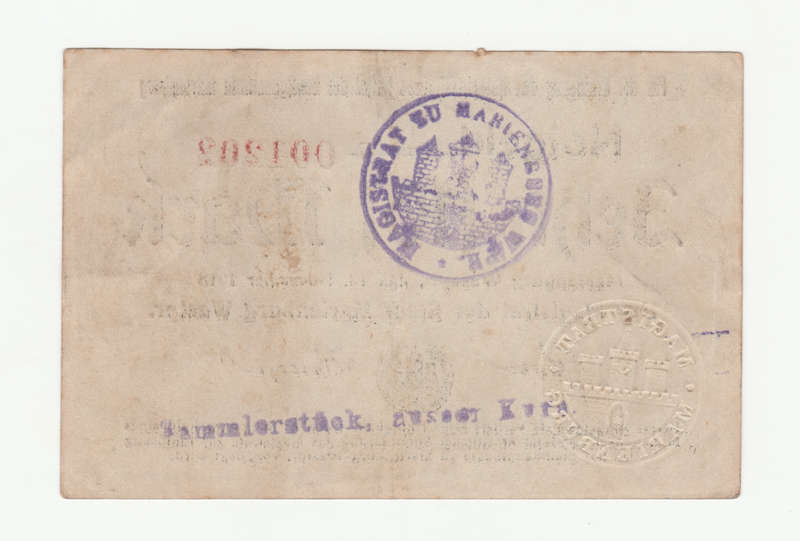 1918 German Stadt Marienburg 10 Mark cancelled