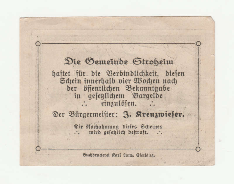Error 1920 Austria Stroheim O.Ö. Gemeinde 10 Heller - Misscut