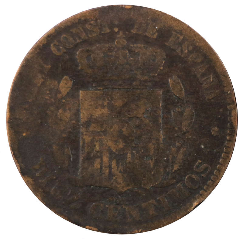 1878 Spain Diez Centimos counterstamp 1199