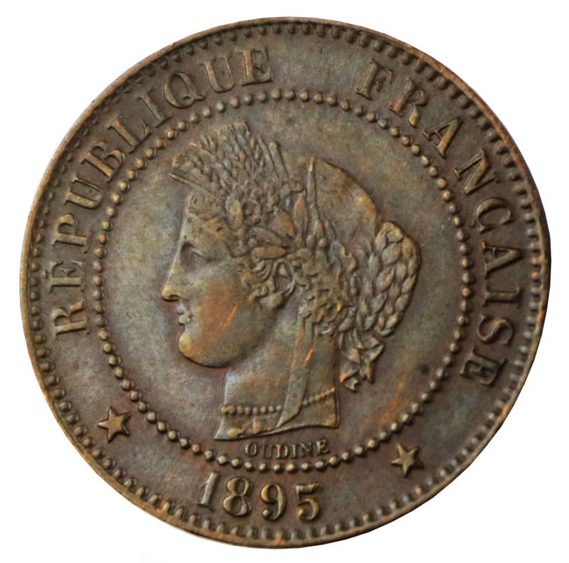 1895-A Paris France 2 Centimes, petit A variety, Toned
