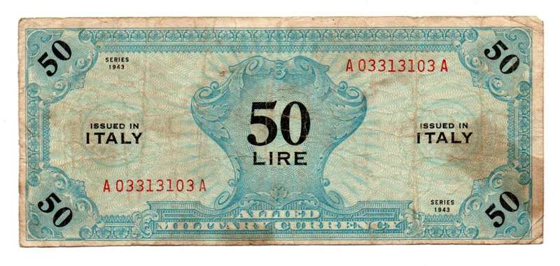 1943 Italy Allied Military Currency 50 Lire