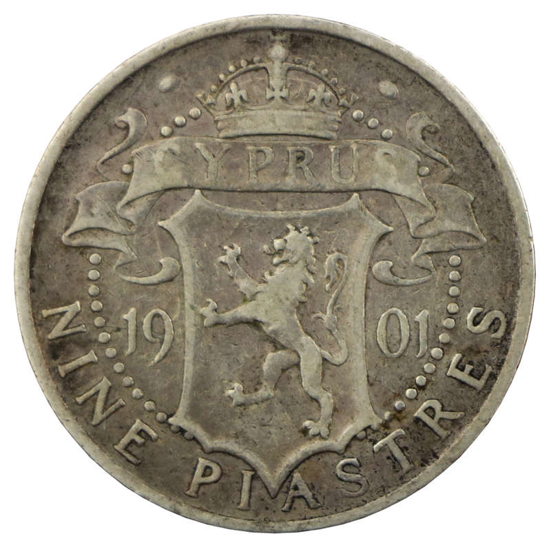 1901 Cyprus Silver 9 Piastres, 600k Mintage