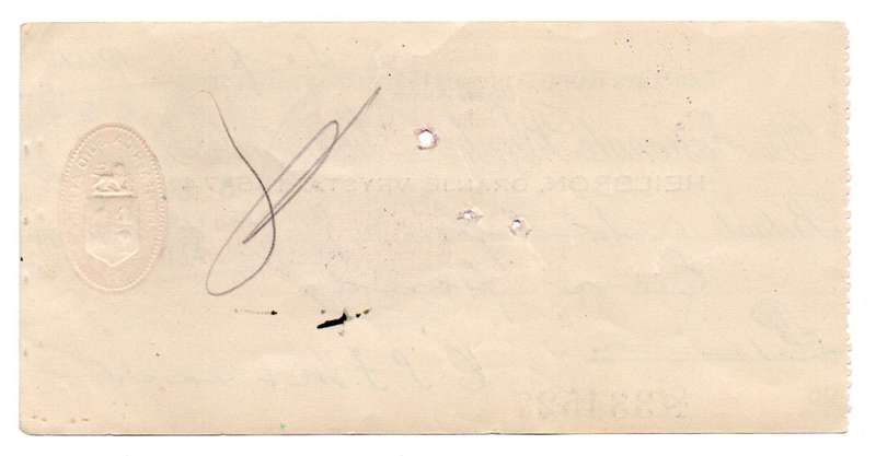 1944 Die Nationale Bank van Suid Afrika (Barclys Bank) Heilbron Cheque, Oranje Vrystaat 1 Pound