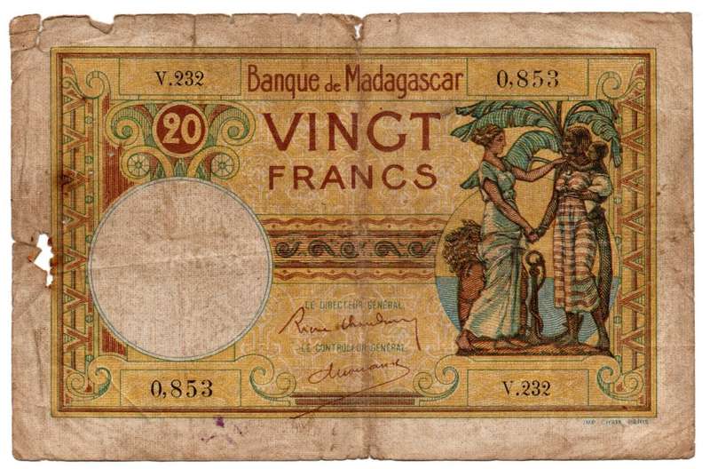 1937-47 Madagascar 20 Francs Pick#37, edge tears