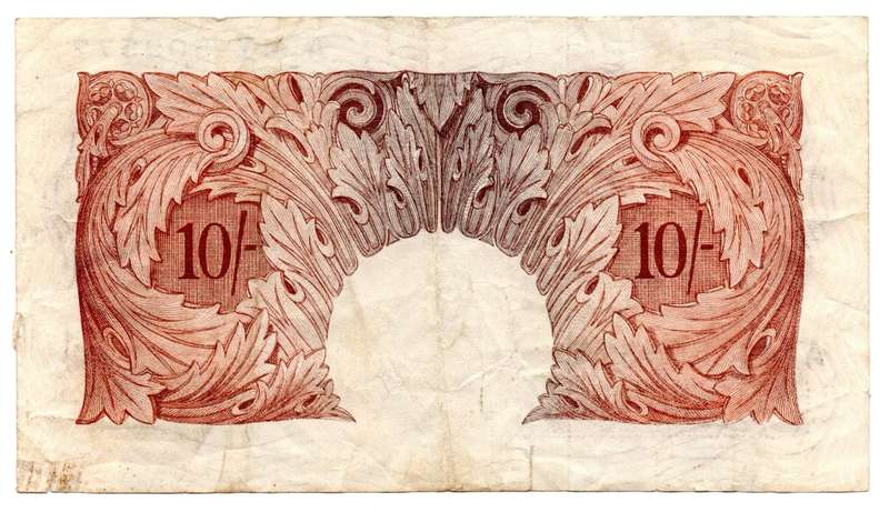 1955-60 Great Britain 10 Shillings Pick#368c bottom edge tear