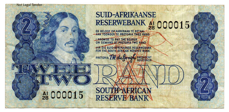 1978 South Africa T.W De Jongh Type 7 Fourth Issue R2 low serial `000015`
