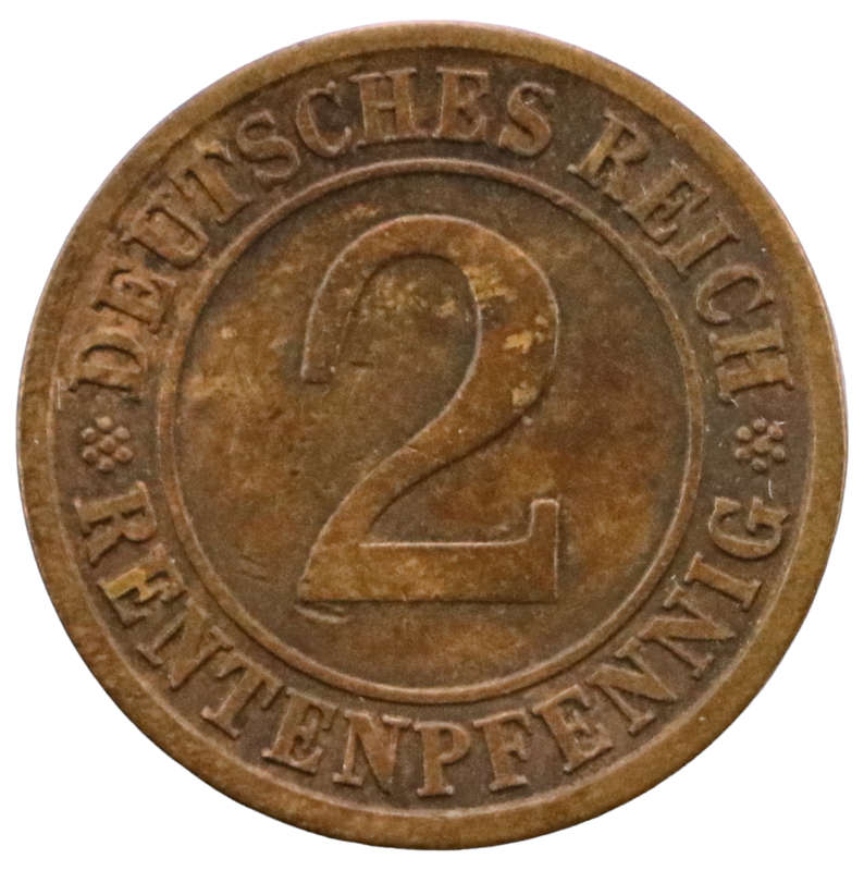 1924-J German Weimar Republic 2 Rentenpfennig