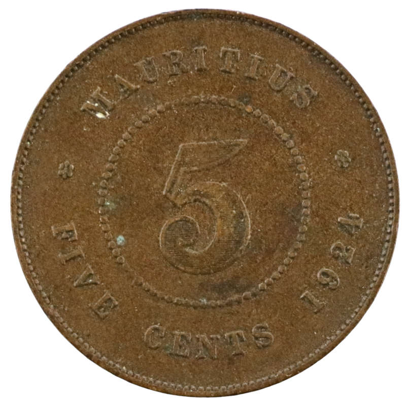 1923 Mauritius 5 Cent 400k Minted KM#14