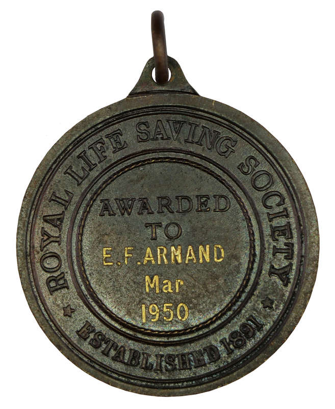 1950 Royal Life Saving Society Medallion Awarded to E. F. Armand