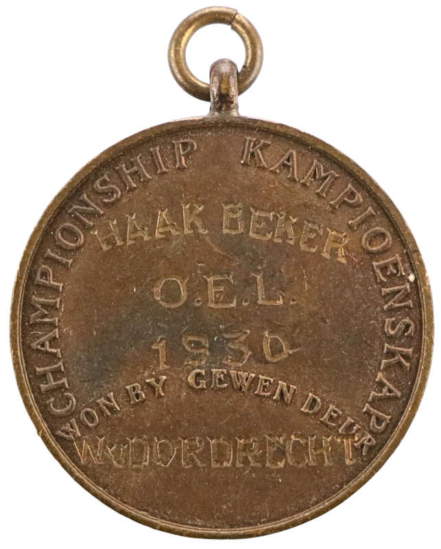 1930 South Africa Pretoria Swimming-Union Championship Medallion Won by Haak Beker O.E.L. W v Dordre