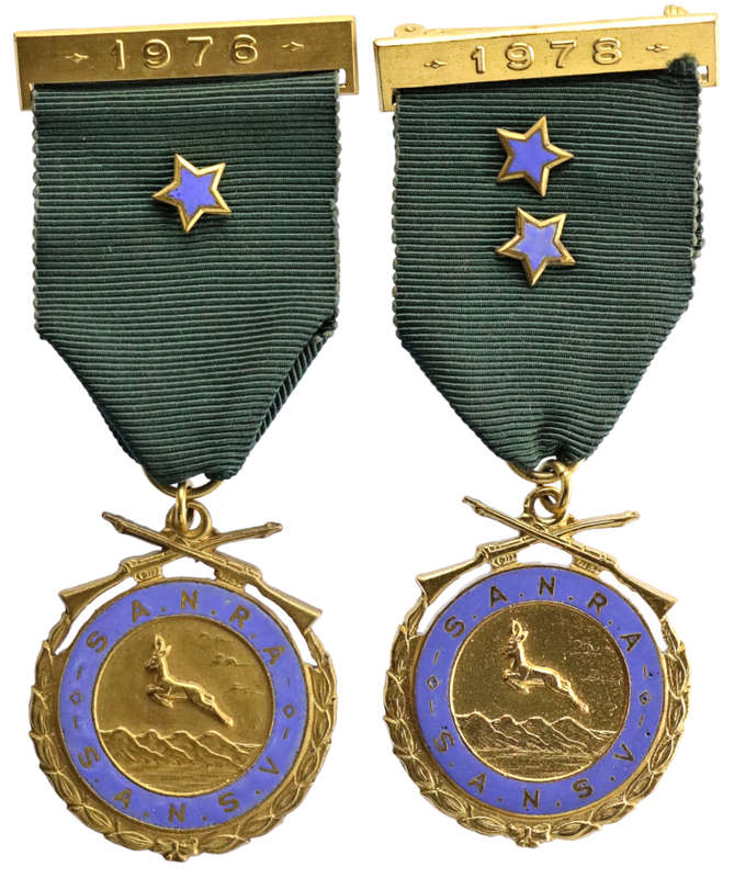 1976 & 78 S.A.N.R.A (South African national Rifles Association) Medals, 1 star as well as 2 star