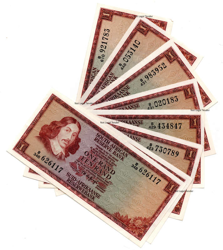 Lot of 8 x South Africa Type 11 & 12 TW De Jongh Third Issue R1`s (Between B348 and B610), Not conse