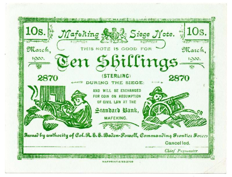 1900 Mafeking Siege 10 Shillings - Commanding (canceled) - Reprints on the original plate by the mus