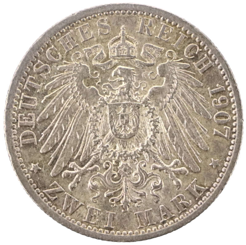 1907-A German Kingdom of Prussia (German States) 2 Mark .900 Silver KM#522