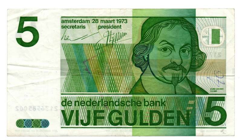 1973 Netherlands 5 Gulden Pick#95a