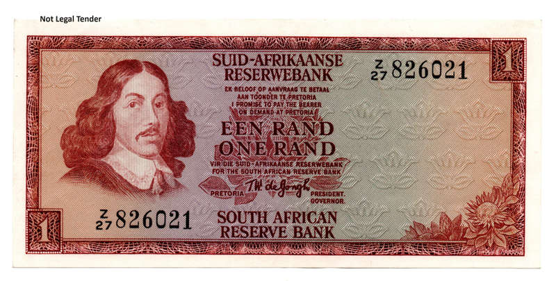 1973 South Africa Type 9 TW De Jongh Second Issue R1 Replacement `Z`